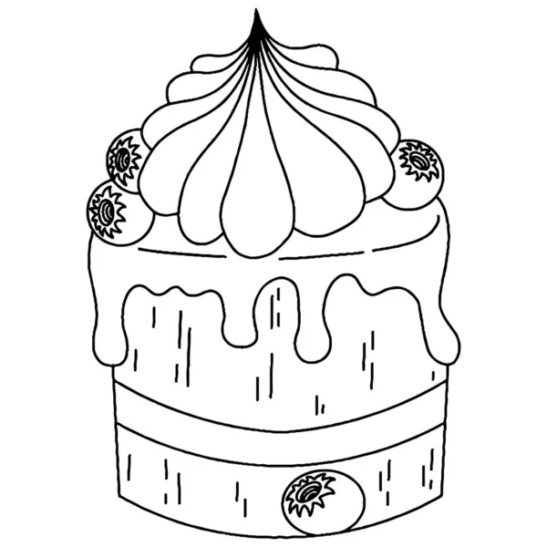 Netter Vektor Kuchen Für Malbuch Oder Seite Vector Dessert Färbung — Stockvektor