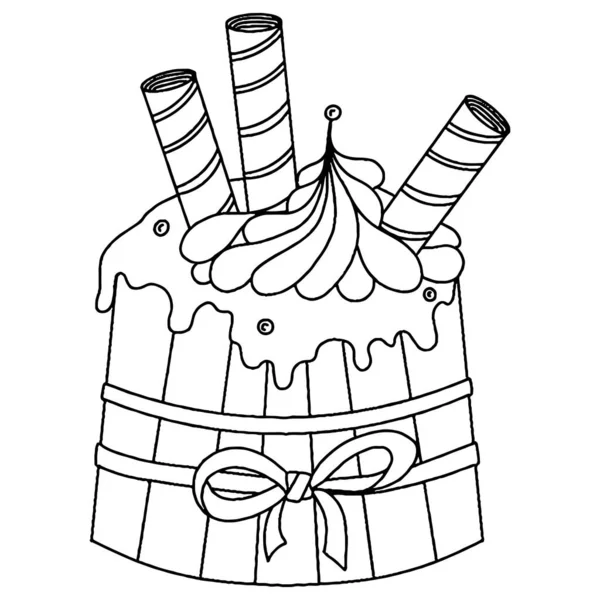 Милый Векторный Торт Раскраски Книги Страницы Векторная Десертная Раскраска — стоковый вектор