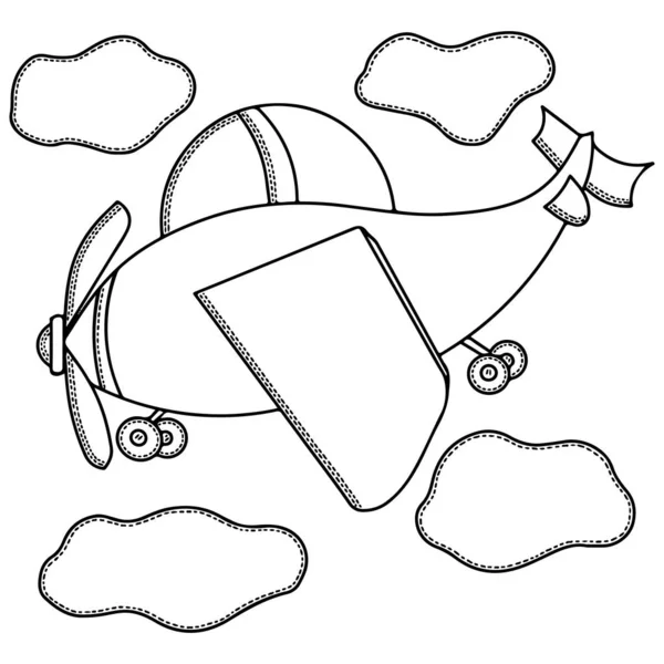 Livre Coloriage Avion Vectoriel Pour Enfants Adultes Vecteur Ligne Avion — Image vectorielle