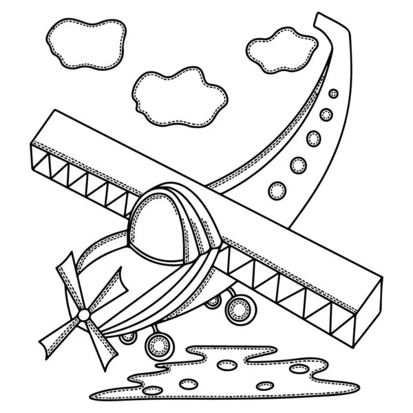 Vector Vliegtuig Kleurboek Voor Kinderen Volwassenen Vliegtuiglijnvector — Stockvector