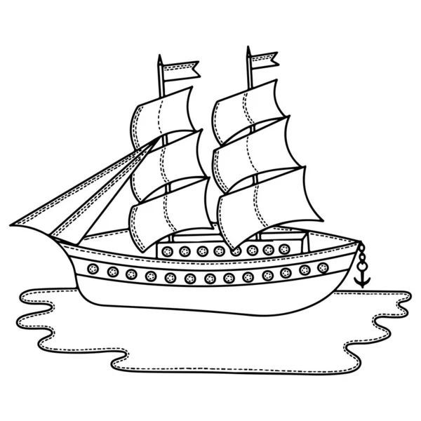 Vectorschip Boot Voor Kinderen Volwassen Kleuren Training Schip Kleurboek — Stockvector
