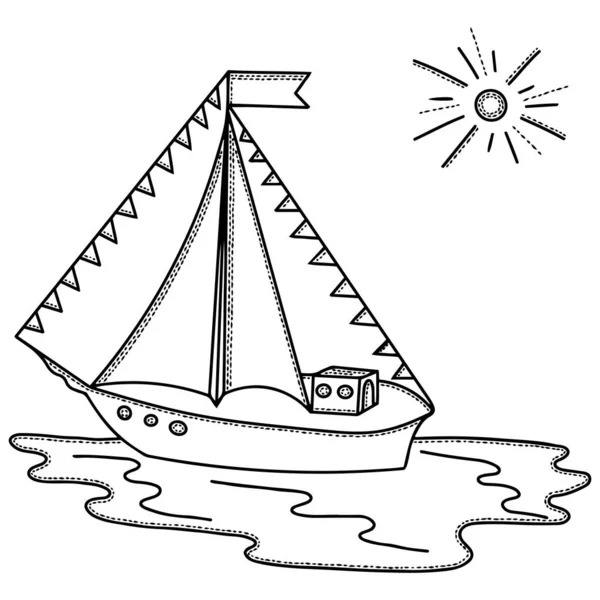 Nave Vettoriale Barca Bambini Colorazione Adulti Libro Colorare Navi Addestramento — Vettoriale Stock