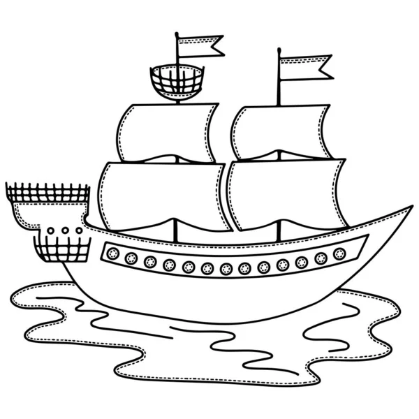 用于儿童或成人着色的病媒船或小船 训练船着色书 — 图库矢量图片