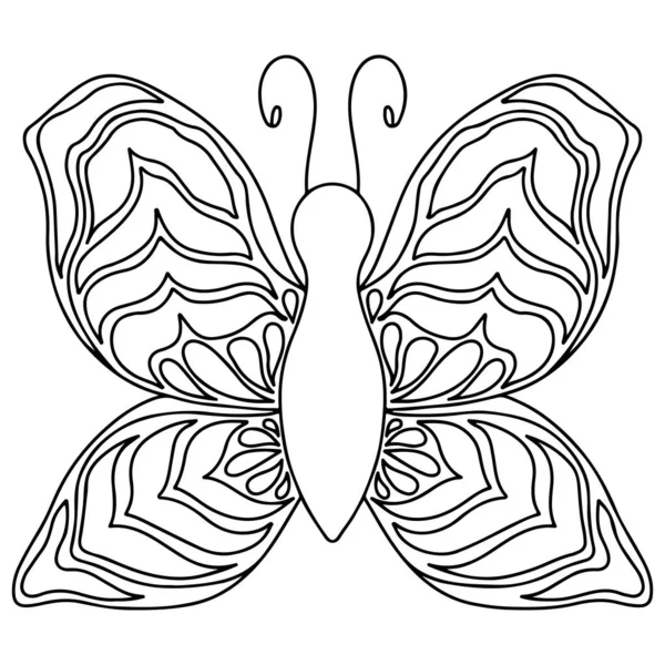 グリーティングカード ぬり絵のための黒い線蝶 独立したベクトル蝶 — ストックベクタ