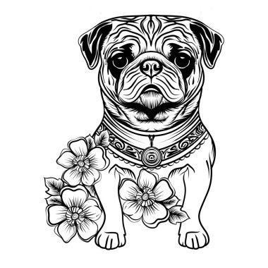 El çizimi dijital köpek. Siyah çizgi köpeği