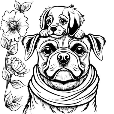 El çizimi dijital köpek. Siyah çizgi köpeği