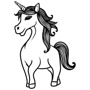 Boyama kitabı ya da aktivite sayfası için şirin tek boynuzlu at. Yazdırma ve diğer tasarım için Vektör Tekboynuz