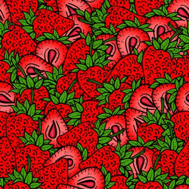 Strawberry pattern background with hand drawn style