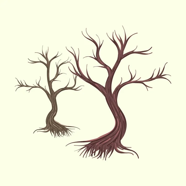 Сухе Криве Старе Дерево Листя Ізольоване Білому Тлі — стоковий вектор