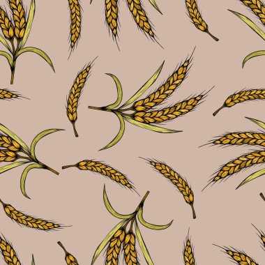 Buğday demetleri bej arka planda pürüzsüz desen