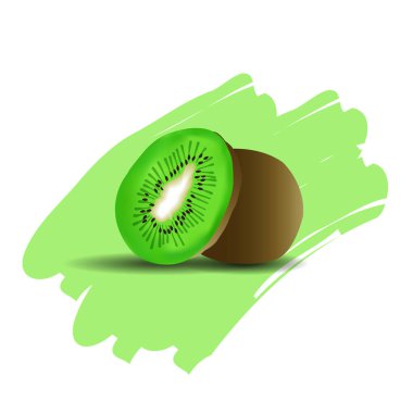 Kivi meyvesinin vektör çizimi, tüm meyve ve beyaz arka planda yarı izole edilmiş..