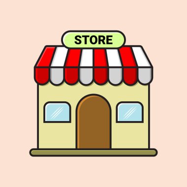 A red-and-white awning with two blue-paneled windows and a brown door. Ideal for llogos, branding, or advertising materials.