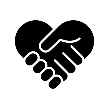Elegant black and white icon a handshake turning into a heart. A symbol of friendship, trust, and teamwork. Suitable for any brand or social good project.