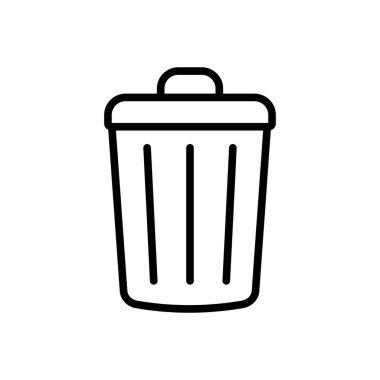 Çöp öğütücüsünü, temizliği ve çöp yönetimini temsil eden minimalist siyah beyaz çöp kutusu simgesi. Silme düğmeleri, geri dönüşüm işaretleri ve çöplerle ilgili kavramlar için sıklıkla kullanılır.