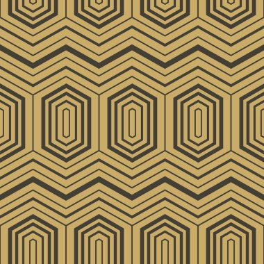 Altıgenli ve zigzag çizili bir geometrik desen. Antika modern tasarım tekstil, duvar kağıtları ve dijital sanat için mükemmeldir..