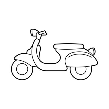 Klasik bir scooter 'ın temiz ve basit bir çizgisi. Boyama sayfaları, dijital sanat veya klasik bir dokunuşa ihtiyaç duyan her proje için mükemmel.