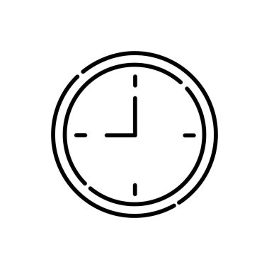 Saat 9: 00 'u gösteren basit bir siyah-beyaz çizgi çizgisi çizimi. UI / UX tasarımları, zaman yönetimi uygulamaları ve grafikler için uygundur.