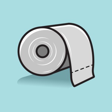 Uygulamalar, web siteleri, bilgi grafikleri veya temizlik ile ilgili ambalaj tasarımı için mükemmel, yumuşak mavi arka planı olan düz bir vektör tarzı tuvalet kağıdı rulosu..