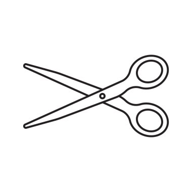 Siyah ve beyaz bir makas çizgisi. Tasarım projelerinde, okul malzemeleri görsel araçlarında, el sanatları uygulamalarında veya web simgelerinde kullanmak için ideal.