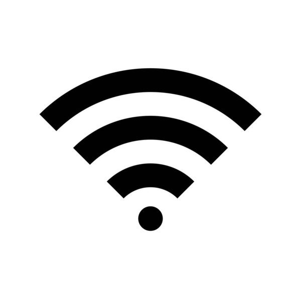 Минималистская черная иконка Wi-Fi с тремя сигнальными волнами и точкой. Идеально подходит для представления беспроводной связи, доступа в Интернет или состояния сети в приложениях и интерфейсах.
