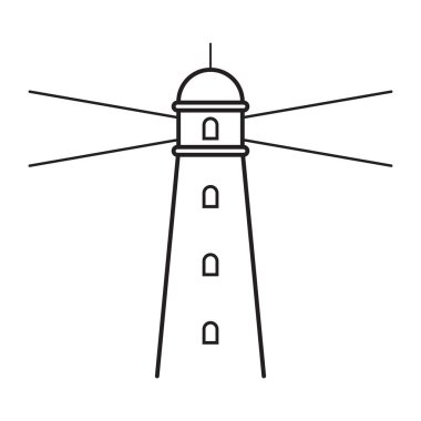 Eğitimsel, dekoratif ya da dijital deniz çizimleri için harika olan simetrik ışık ışınlarıyla ana hatlarıyla biçimlendirilmiş bir deniz feneri..