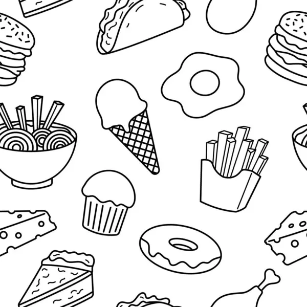 İkonik atıştırmalıklar ve fast food ürünleriyle dolu hoş bir monokrom deseni. Markalaşma, menüler ya da kağıt ve çıkartma paketleme gibi DIY yazdırma tabloları için ideal.