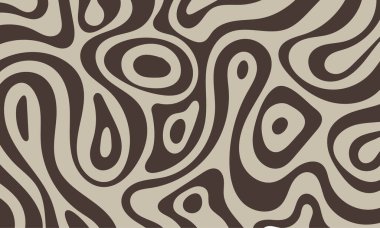 Kahverengi organik damlaları ve yumuşak bej arka planda akışkan çizgileri olan zarif bir retro-esinlenmiş soyut model. Ev dekorasyonu, markalaşma ve kumaş izleri için mükemmel..