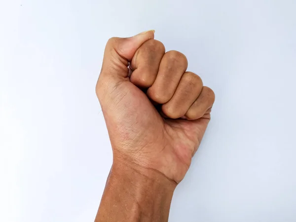 Asian Man Hand Clenching White Background — Stock Photo, Image