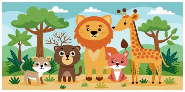 cute animals and wild forest scene clipart