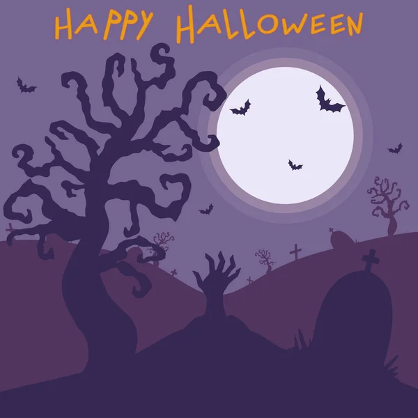 Glad Halloween Kyrkogård Utsikt Handritad Vektorkonst Zombies Hand Halloween Kväll — Stock vektor