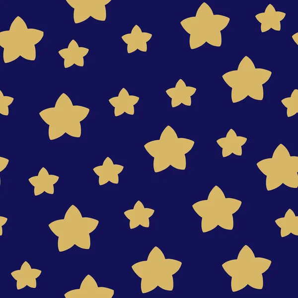 Estrellas Oro Sobre Fondo Azul Oscuro Patrón Decorativo Sin Costuras — Vector de stock