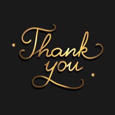 El çizimi harfler. Teşekkür ederim. Siyah arkaplanda altın bir ifade. Vektör sanatı