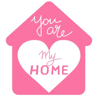 Elle çizilmiş bir aşk kartı. Sen benim siluet evimsin. El çizimi sanat. Sevgi. Sevgililer Günü