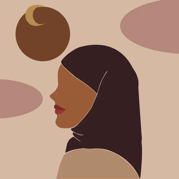 Абстрактная Женщина Лица Хиджабе Мусульманка Женское Искусство Современный Минимальный Стиль — стоковый вектор
