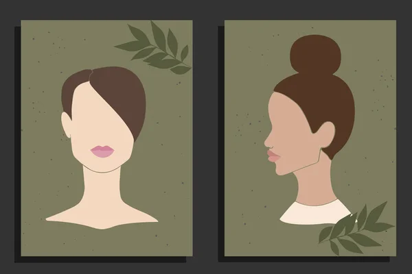 Две Абстрактные Женщины Силуэты Зеленом Фоне Современный Минимальный Дизайн Женственности — стоковый вектор