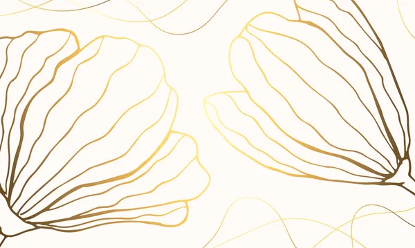 Роскошное Золото Бежевый Фон Растениями Цветочные Контуры Ручная Работа Минимальное — стоковый вектор