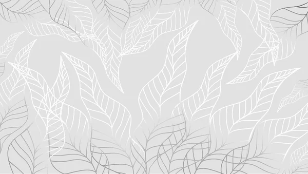 Роскошный Серебряный Белый Фон Растениями Очертания Листа Минимальное Искусство Векторное — стоковый вектор