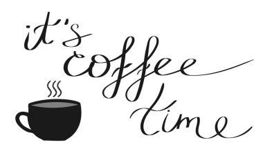 Kahve molası motivasyon cümlesi. Beyaz harflerle izole edilmiş. El yazısı. Vektör sanatı