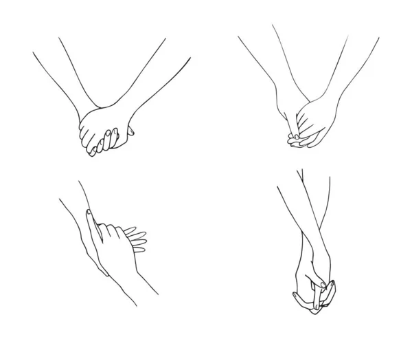 stock vector Hand drawn hands isolated on white background. Hand in hand. One line contour drawing. Outline holding hands. Hands of lovers. Vector illustration