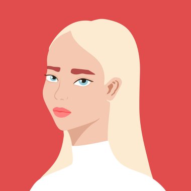 Portrait of a beautiful half turn woman. Young blonde girl. Fashion and beauty. Female. Avatar for social networks. Bright art. Flat style