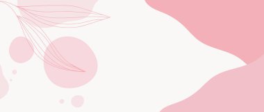 Pink minimalistic wallpaper with outline botanical element. Elegant and simple wallpaper with abstract shapes. Pink color. Vector art