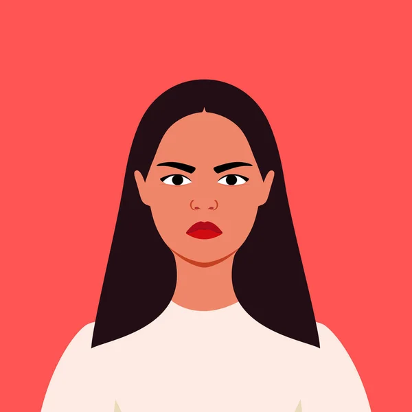 Young woman is angry. Human emotions. Symbolizes anger, gloomy and wrath. Flat style