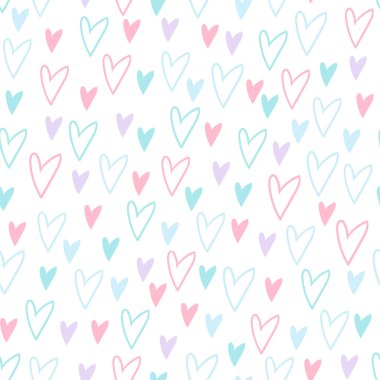 Pembe, mavi ve mor eli beyaz arka planda çizilmiş basit, pürüzsüz bir desen. Çocuk odası için, duvar kağıdı, tekstil, hediye kağıdı, defter kapağı.