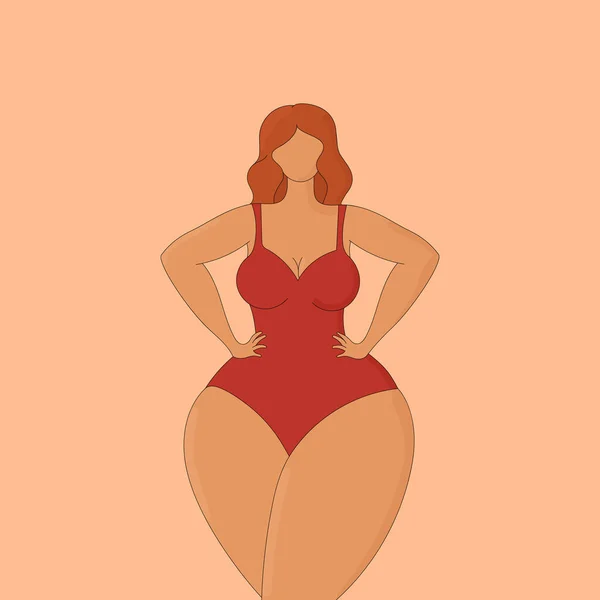 Mujer Curvilínea Sin Rostro Abstracta Traje Baño Rojo Belleza Corporal — Archivo Imágenes Vectoriales