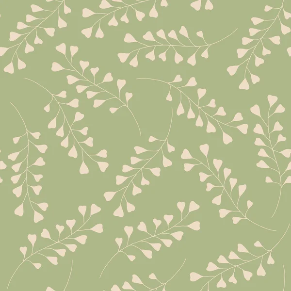 Béžové Větve Světle Zeleném Pozadí Hladký Vzor Ručně Kreslené Botanické — Stockový vektor
