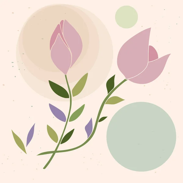 Abstrakter Botanischer Hintergrund Mit Handgezeichneten Blumen Und Runden Formen Konzeptvektorkunst — Stockvektor