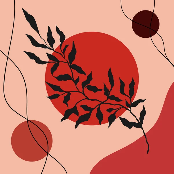 Абстрактный Ботанический Фон Красными Черными Линиями Концепция Векторного Искусства — стоковый вектор