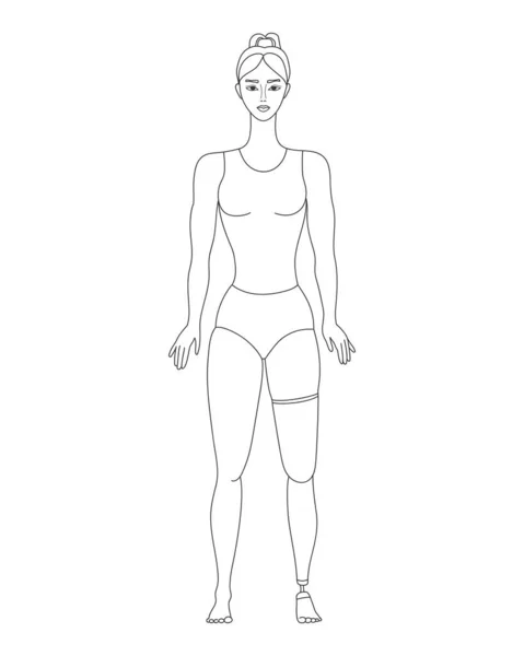 Disabled Girl Prosthetic Leg Body Positive Feminism Female Character Physical — Stock Vector