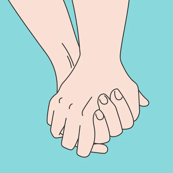 Mão Desenhada Arte Mão Mão Sobre Fundo Azul Amor Amizade —  Vetores de Stock