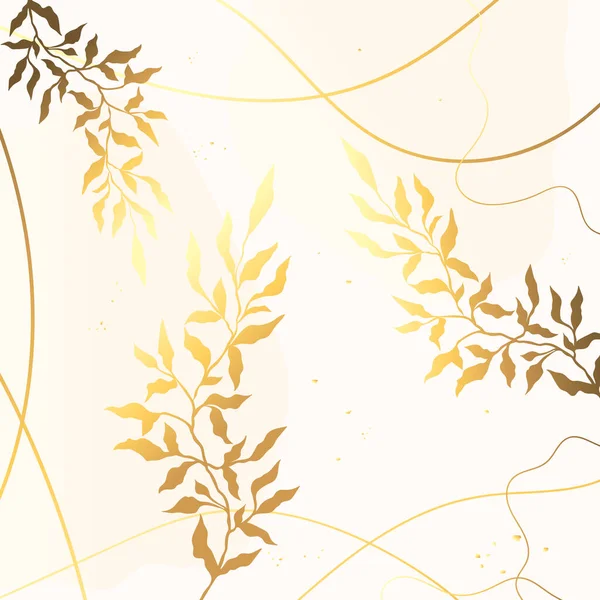 Розкішний Золотий Бежевий Фон Рослинними Гілками Лініями Квітковий Контур Рука — стоковий вектор